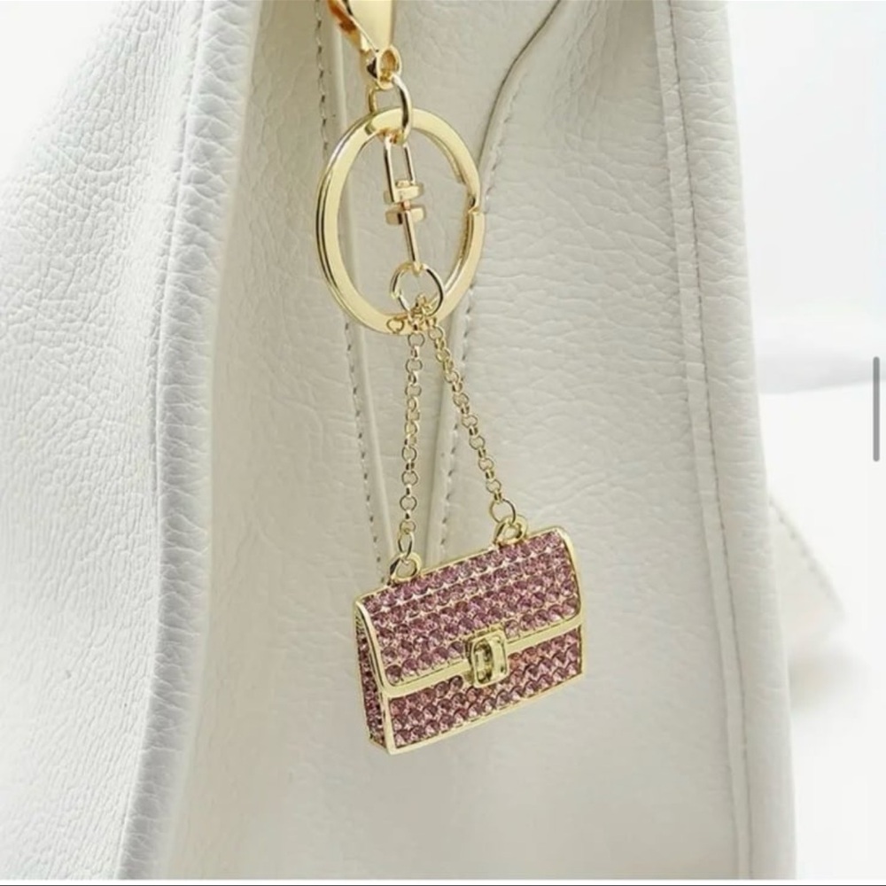 Pink PURSE Bling Rhinestone Keychain or Charm Key - Makes a Great Gift   ~NEW~